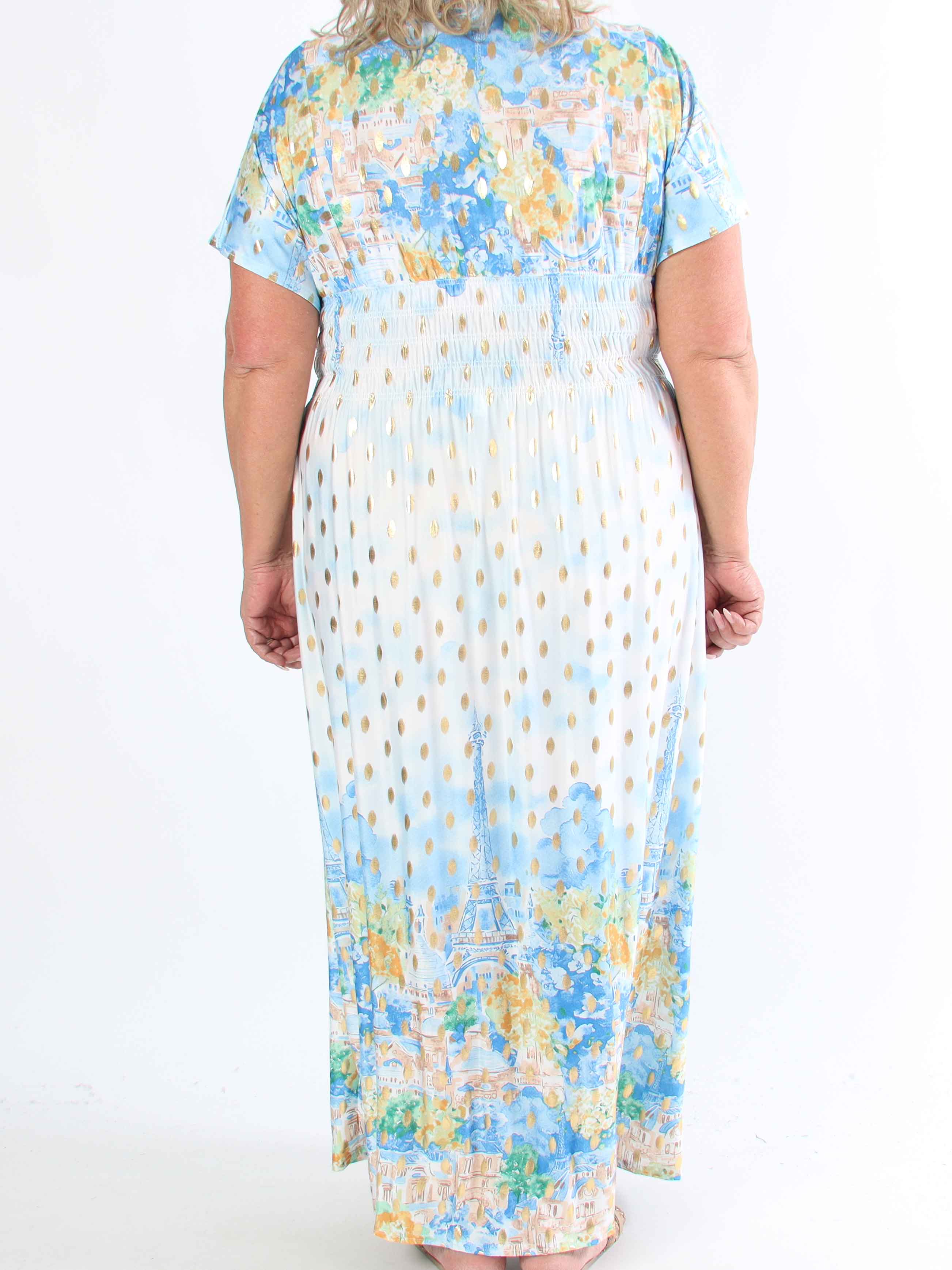 Pams Paris - Lang elastisk plus size kjole med guld dutter